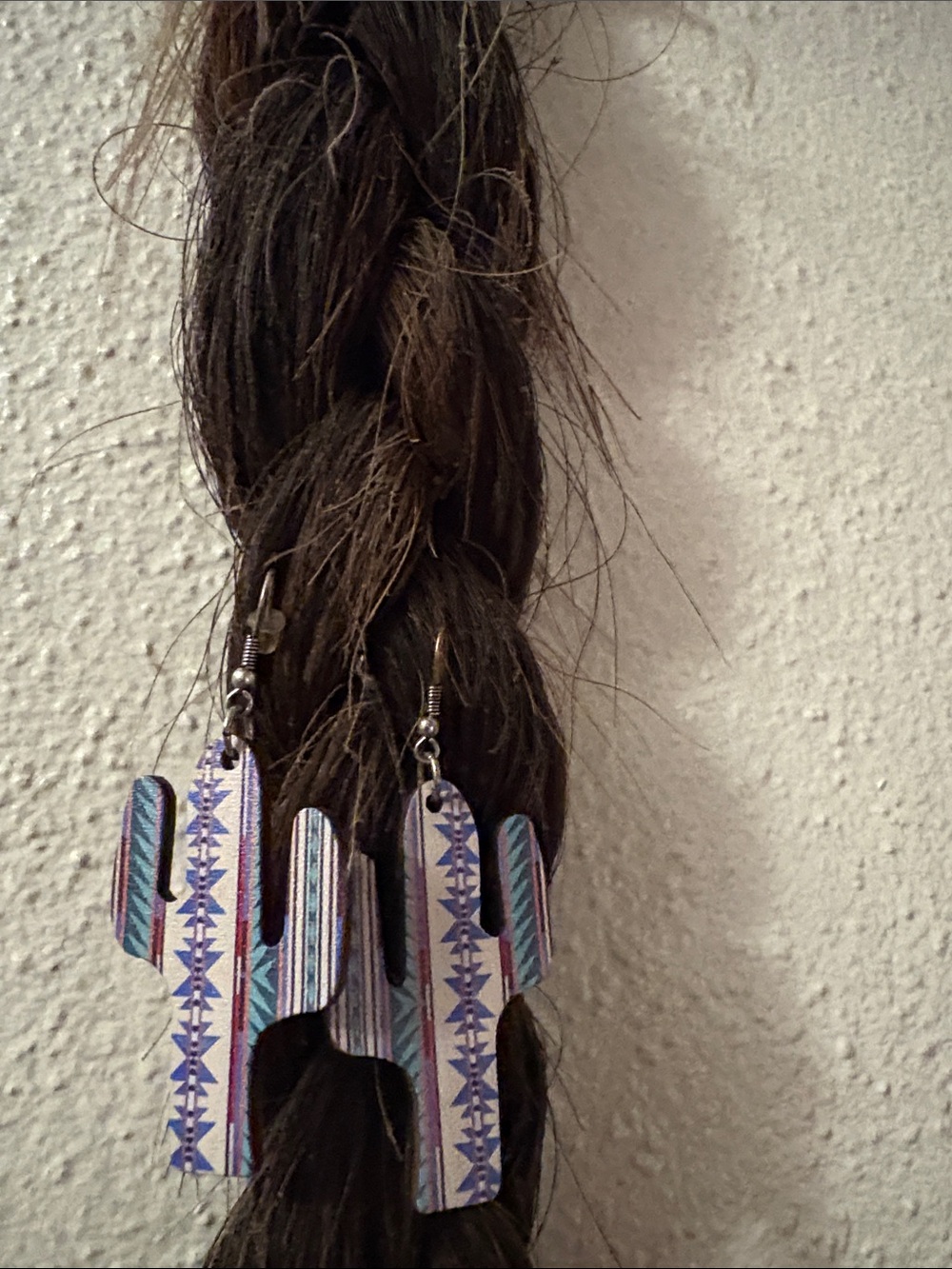 Boho Aztec Pattern Wooden Dangle Earrings - Purple & Teal